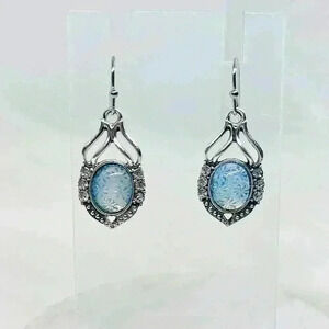 Sea Blue Flower Cabochons Rhinestone Earrings